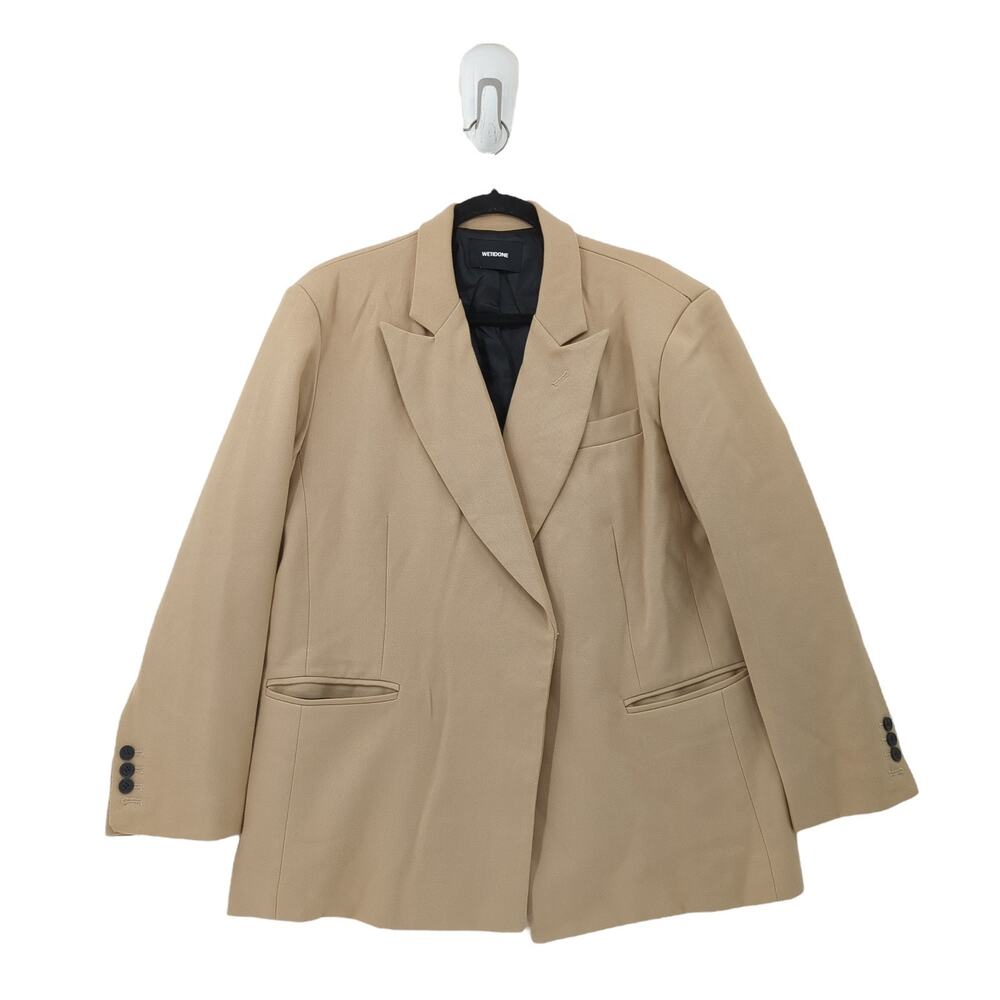 We11done Unisex M Double Blazer Jacket Brown Oversized Embossed Logo Back FLAW